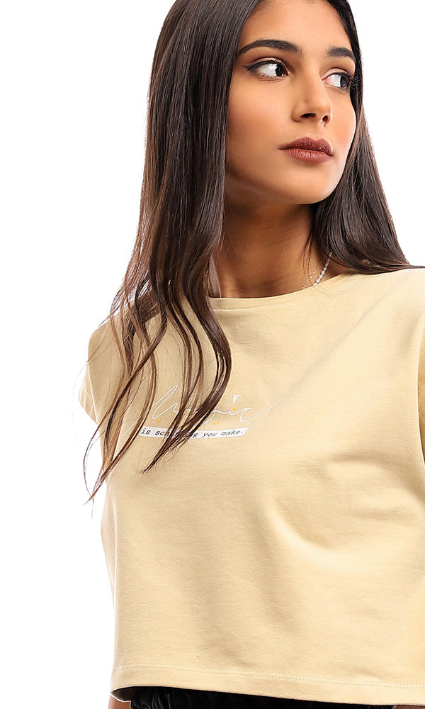 95626 "Magic Is Something You Make" Printed Cropped Tee - Beige