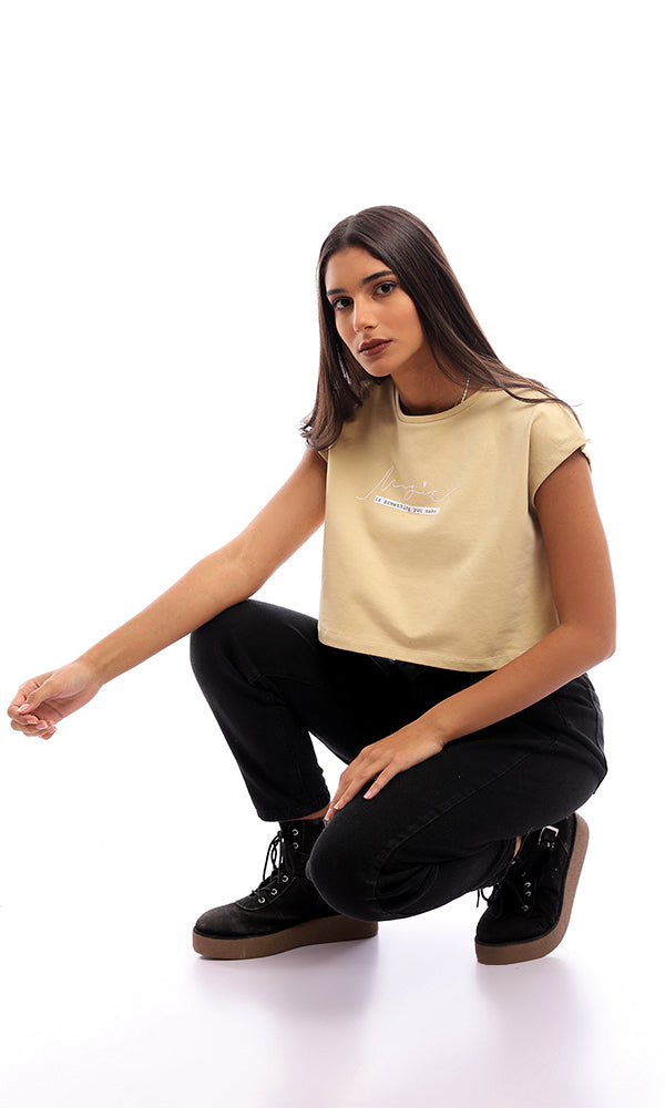 95626 "Magic Is Something You Make" Printed Cropped Tee - Beige