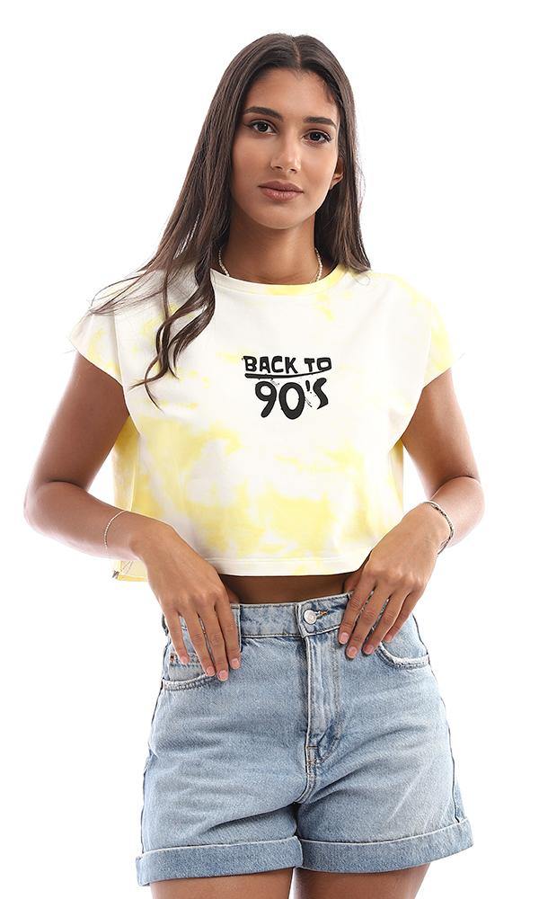 95630 "Back To 90s" Printed Tie Dye Light Yellow Cop Top - Ravin 