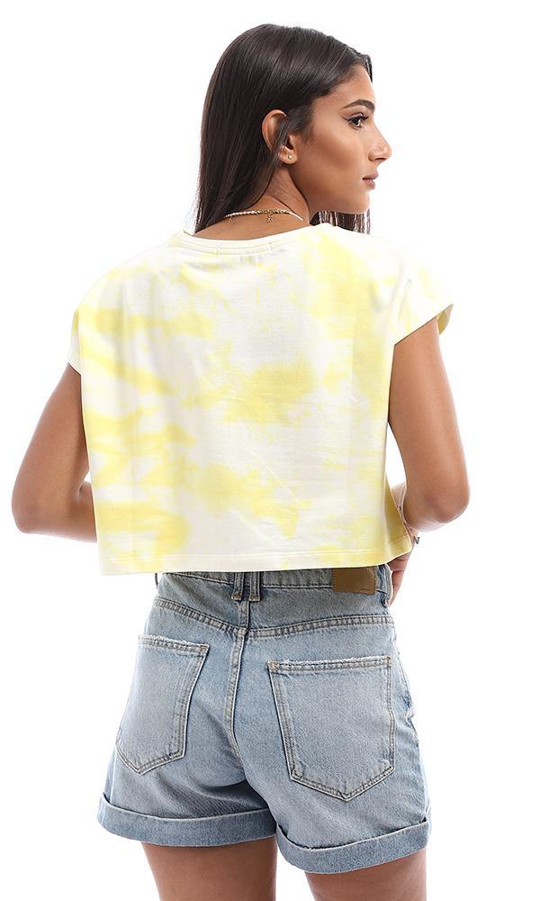95630 "Back To 90s" Printed Tie Dye Light Yellow Cop Top - Ravin 