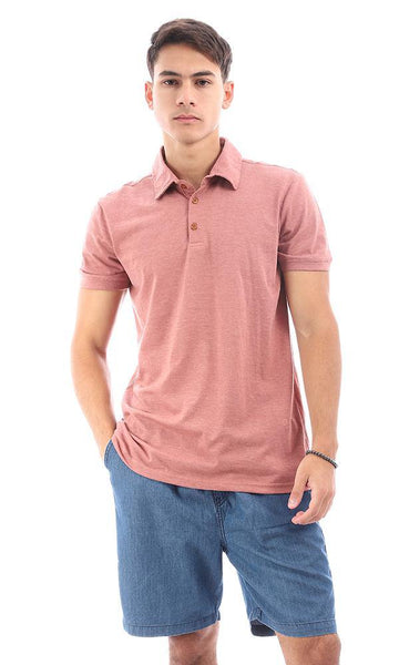 95634 Heather Dark Nude Casual Buttoned Polo Shirt - Ravin 