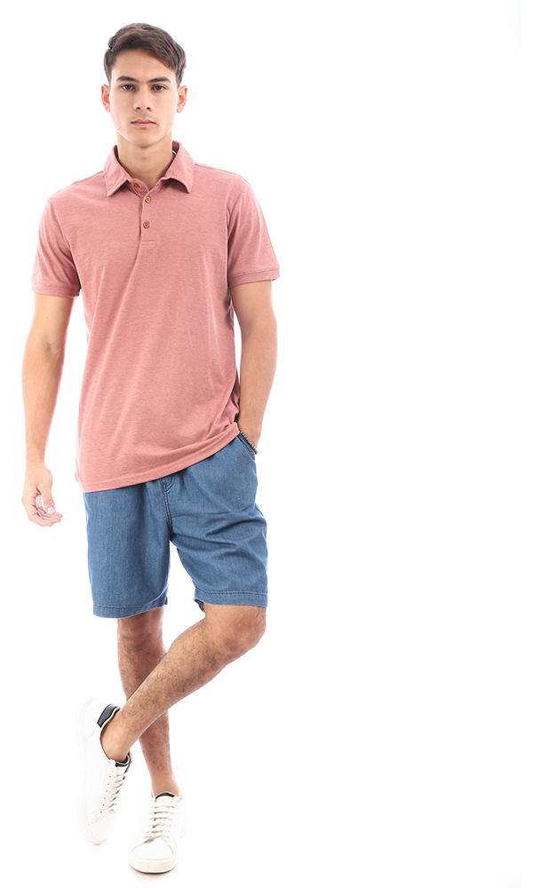 95634 Heather Dark Nude Casual Buttoned Polo Shirt - Ravin 