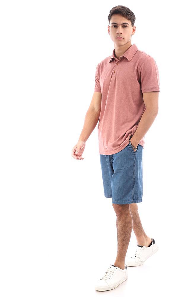 95634 Heather Dark Nude Casual Buttoned Polo Shirt - Ravin 