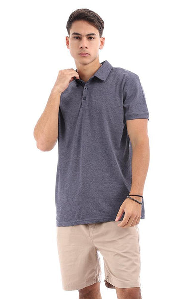 95636 Three Buttons Heather Navy Blue Polo Shirt - Ravin 