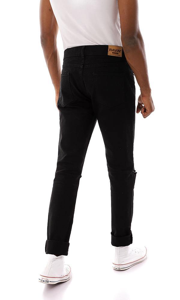 95645 Ripped Nee Solid Trendy Jeans - Black - Ravin 