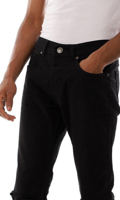 95645 Ripped Nee Solid Trendy Jeans - Black - Ravin 