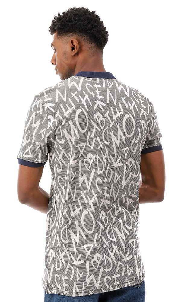 95660 Self Pattern Short Sleeves Polo Shirt - Black & Off White - Ravin 
