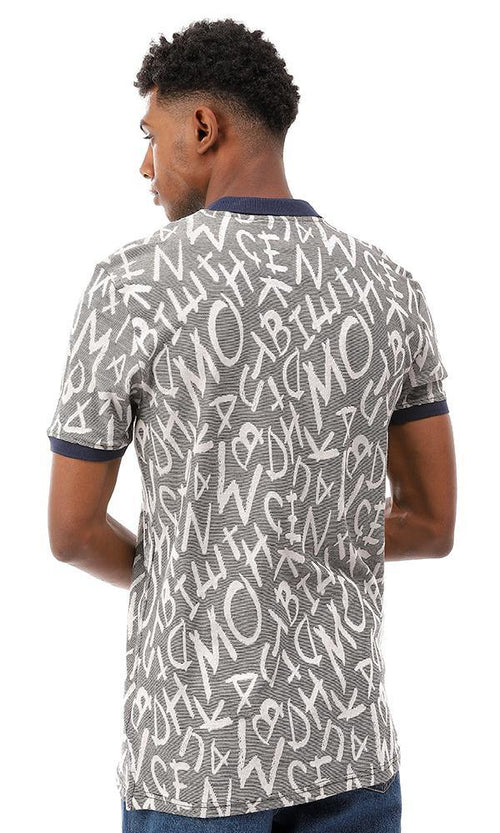 95660 Self Pattern Short Sleeves Polo Shirt - Black & Off White - Ravin 