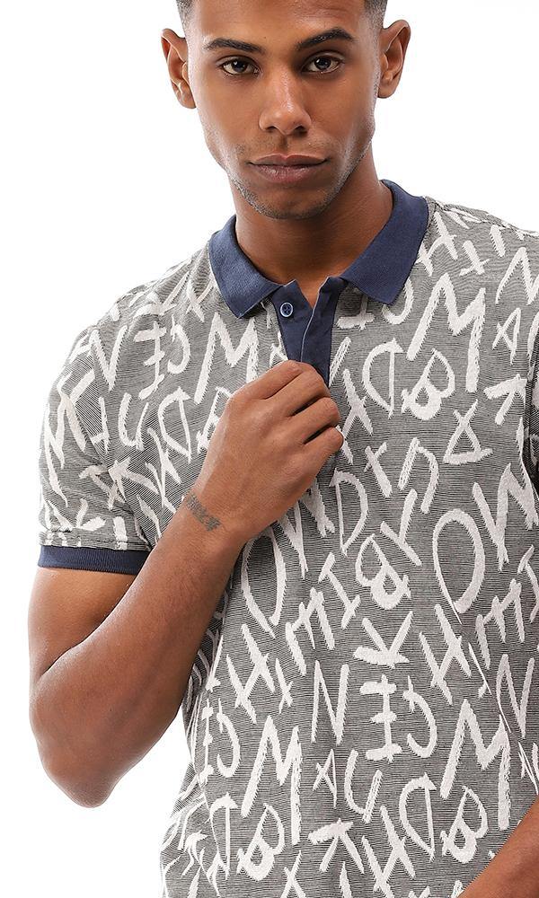 95660 Self Pattern Short Sleeves Polo Shirt - Black & Off White - Ravin 