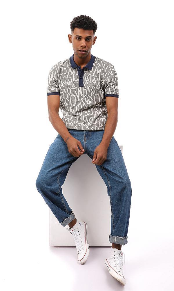 95660 Self Pattern Short Sleeves Polo Shirt - Black & Off White - Ravin 
