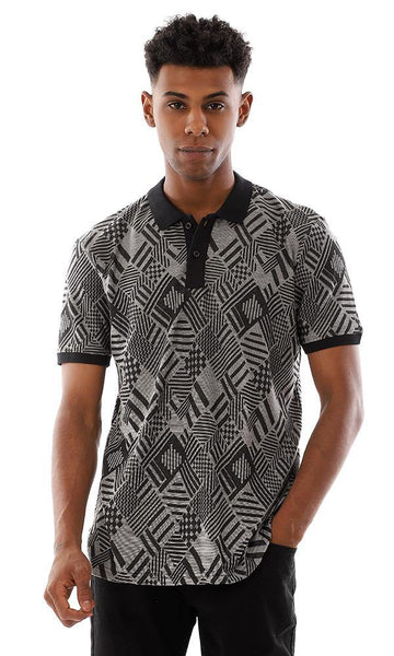 95661 Classic Collar Upper Buttoned Polo Shirt - Black & Grey - Ravin 