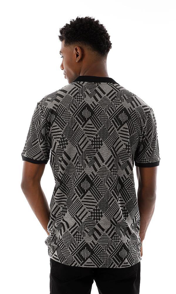 95661 Classic Collar Upper Buttoned Polo Shirt - Black & Grey - Ravin 