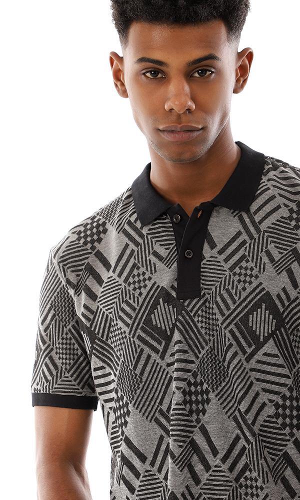95661 Classic Collar Upper Buttoned Polo Shirt - Black & Grey - Ravin 