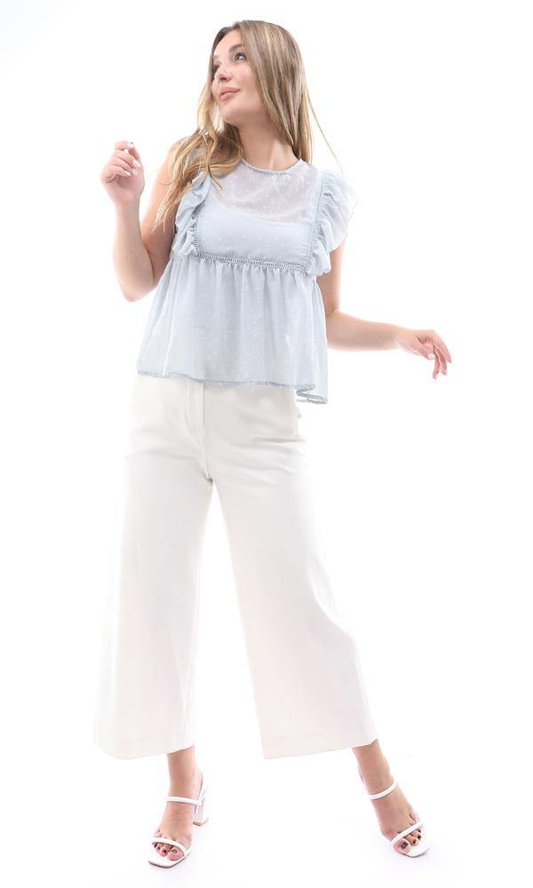 95665 Buttoned Back Sleeveless Pale Mint Sheer Blouse - Ravin 
