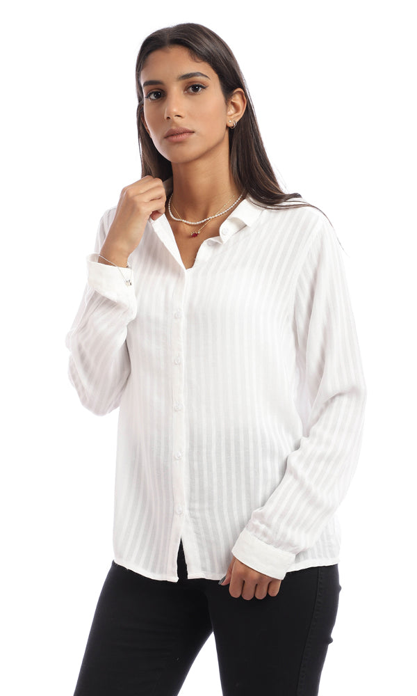 95670 Full Sleeves Self Striped Shirt - White