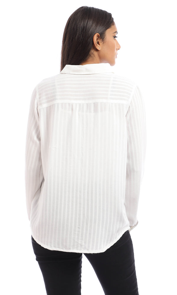 95670 Full Sleeves Self Striped Shirt - White