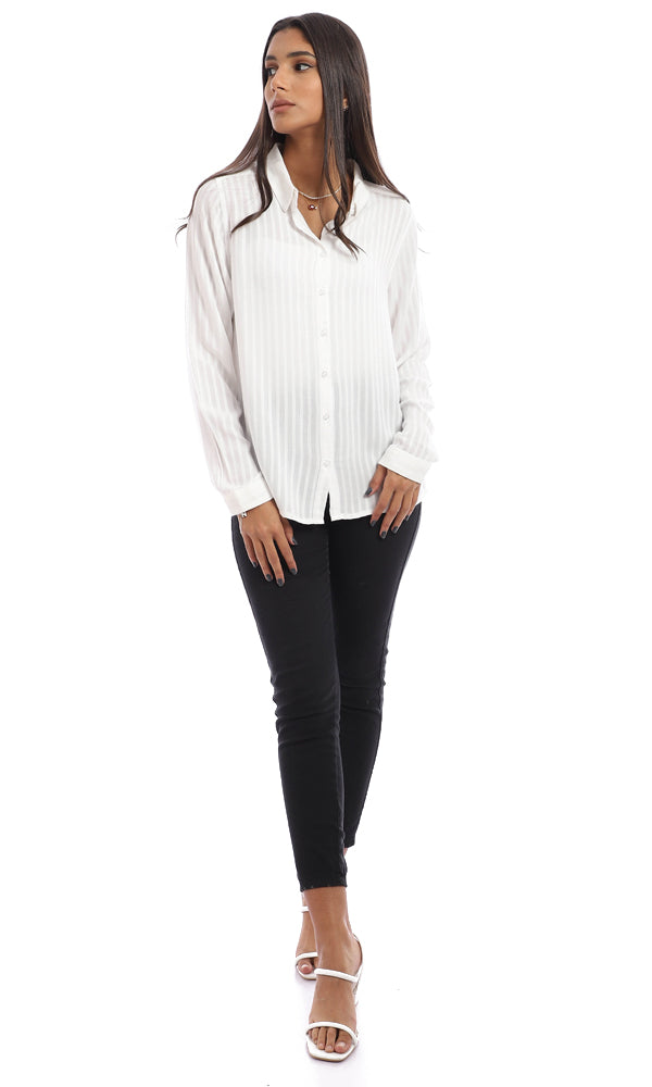 95670 Full Sleeves Self Striped Shirt - White