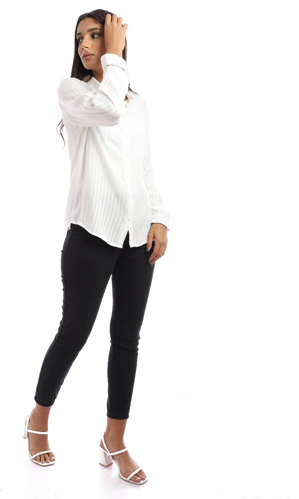 95670 Full Sleeves Self Striped Shirt - White