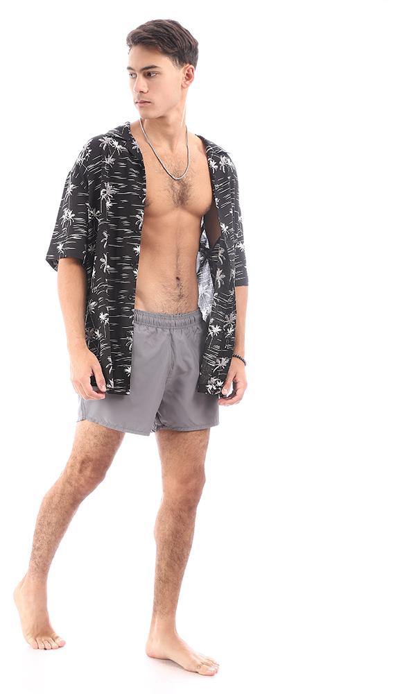 95675 Side Pockets Dark Grey Solid Swim Shorts - Ravin 