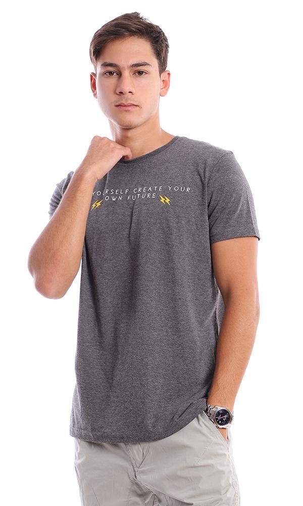 95723 Front Print & Back Heather Dark Grey Casual Tee - Ravin 