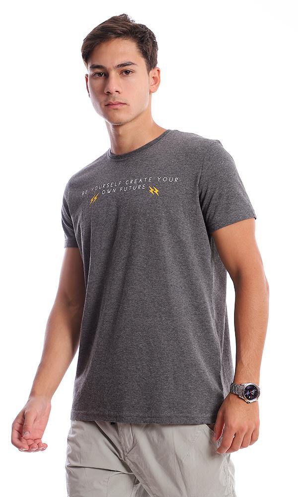 95723 Front Print & Back Heather Dark Grey Casual Tee - Ravin 