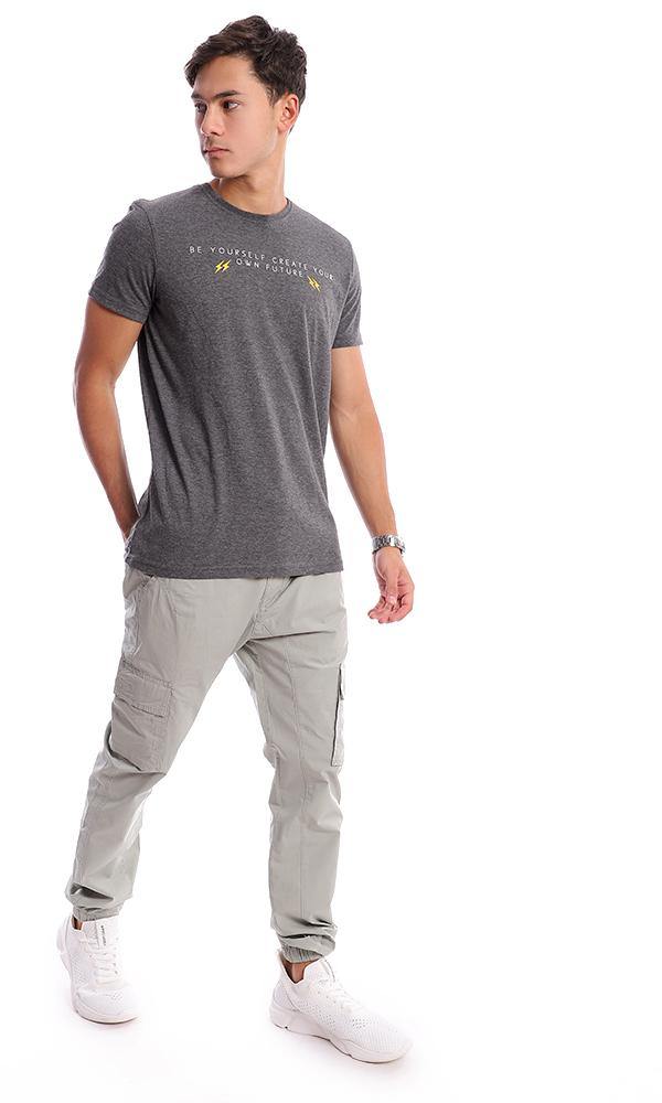 95723 Front Print & Back Heather Dark Grey Casual Tee - Ravin 