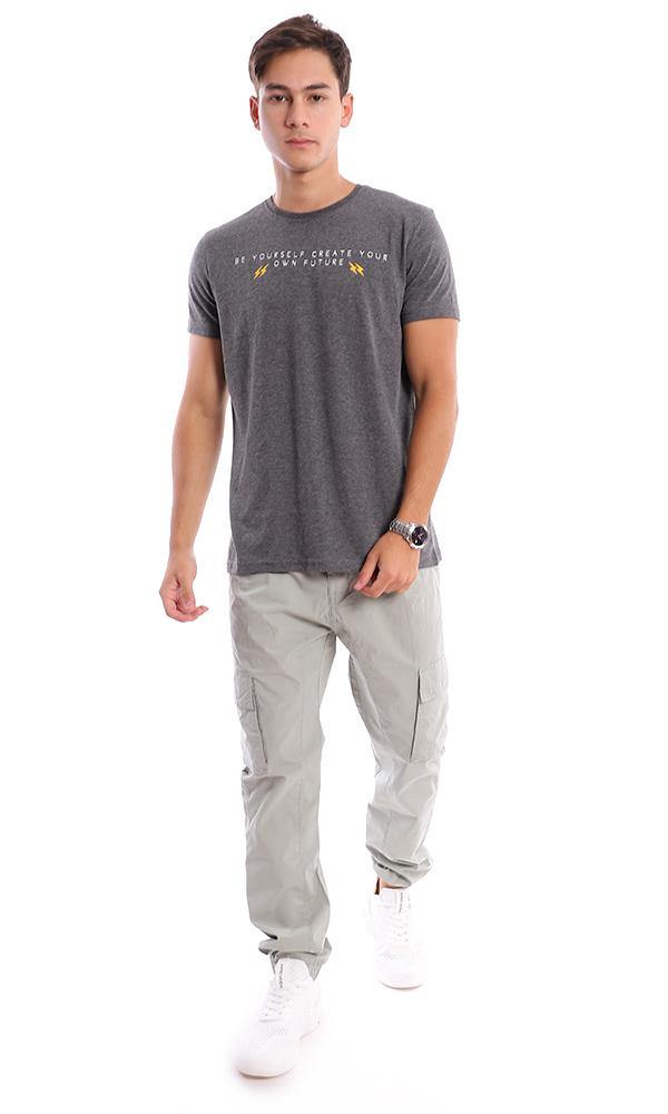 95723 Front Print & Back Heather Dark Grey Casual Tee - Ravin 