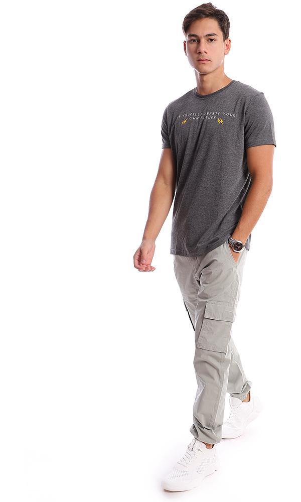 95723 Front Print & Back Heather Dark Grey Casual Tee - Ravin 