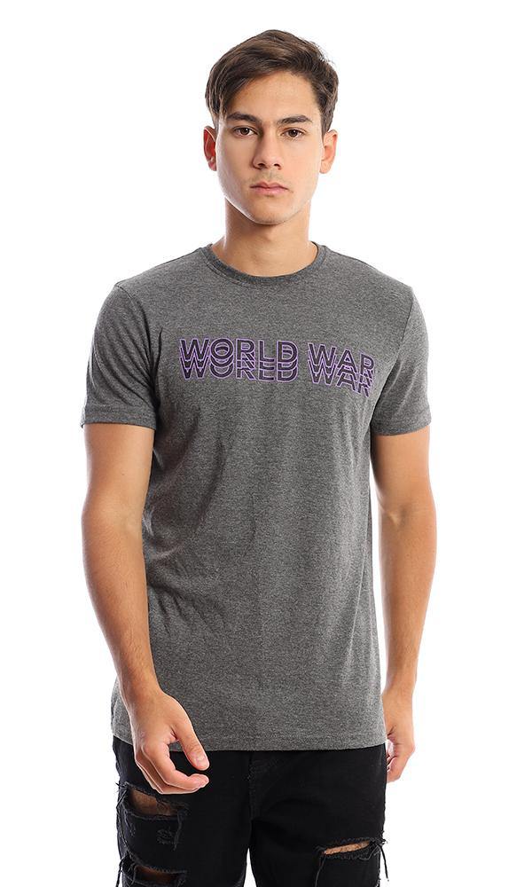 95725 Heather Dark Grey Printed "World War" Tee - Ravin 