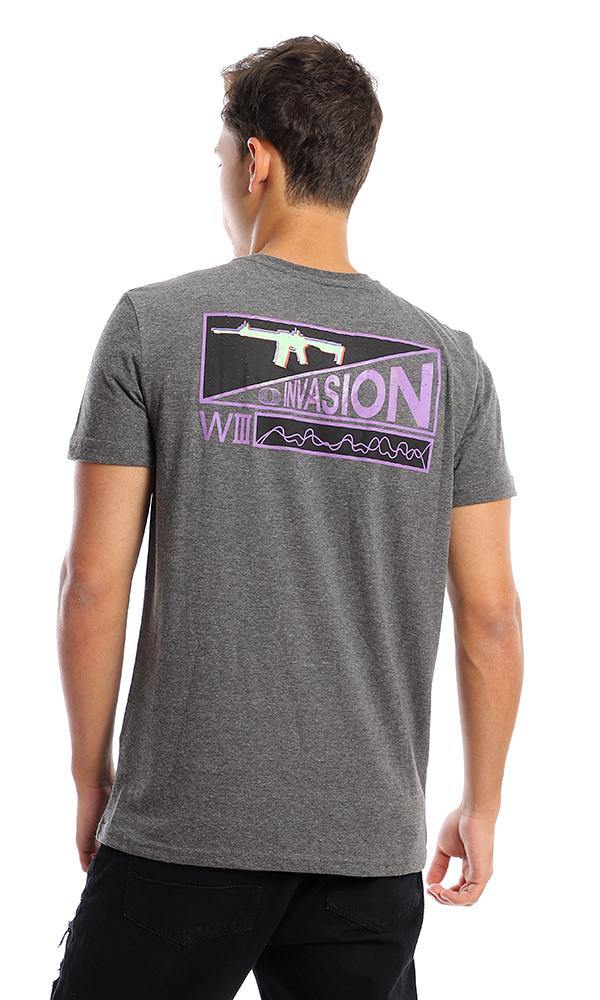 95725 Heather Dark Grey Printed "World War" Tee - Ravin 