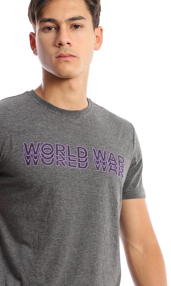 95725 Heather Dark Grey Printed "World War" Tee - Ravin 