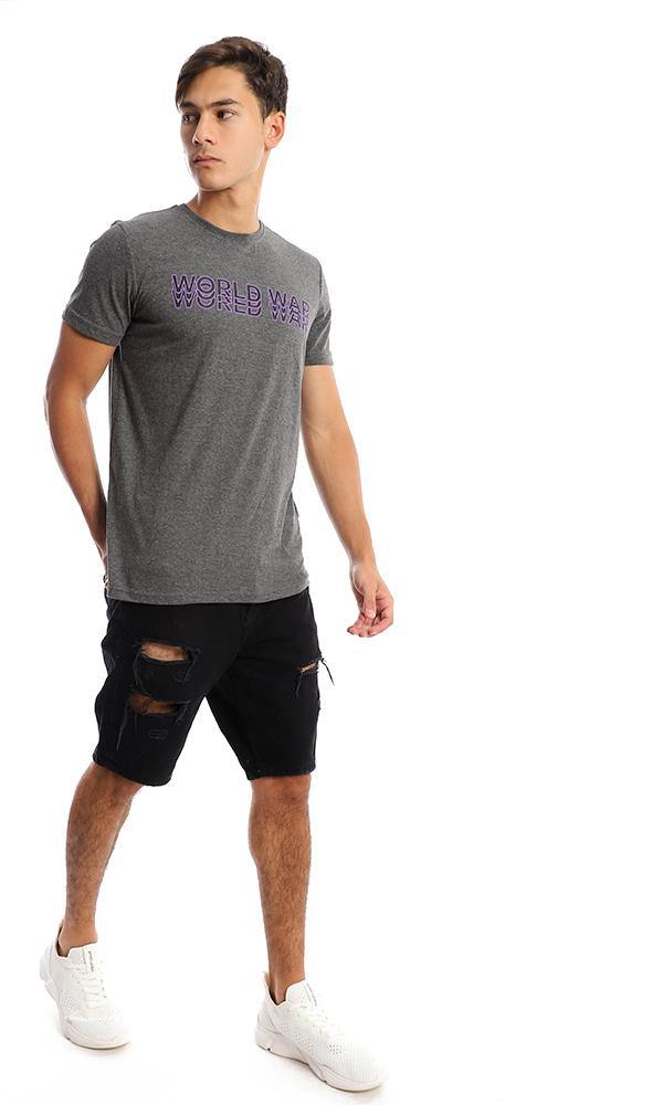 95725 Heather Dark Grey Printed "World War" Tee - Ravin 