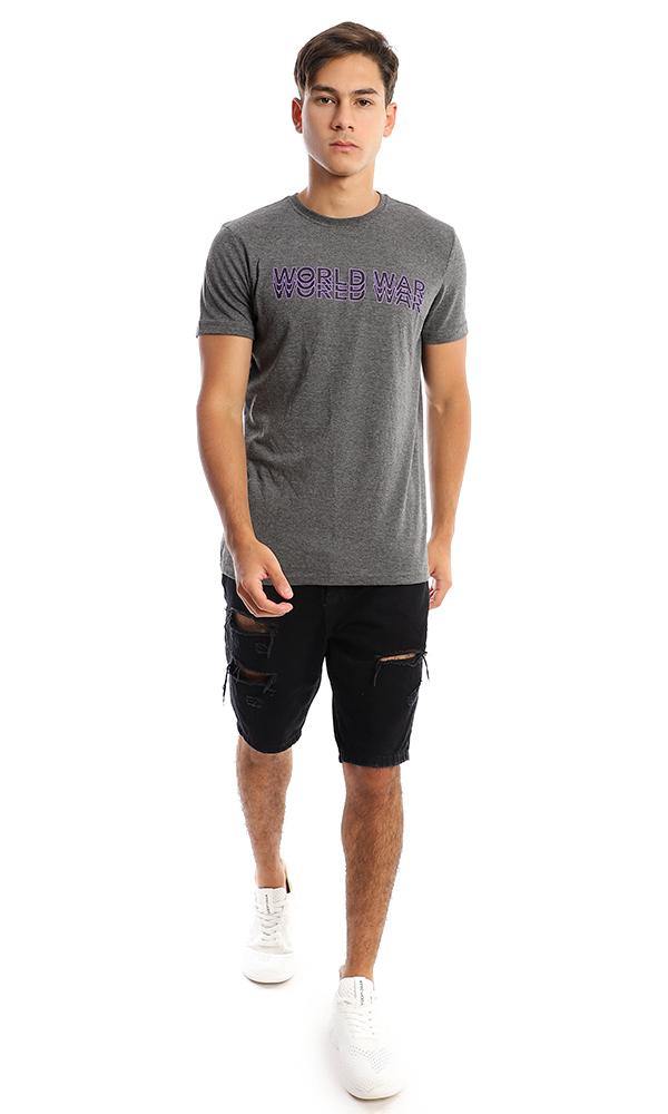 95725 Heather Dark Grey Printed "World War" Tee - Ravin 