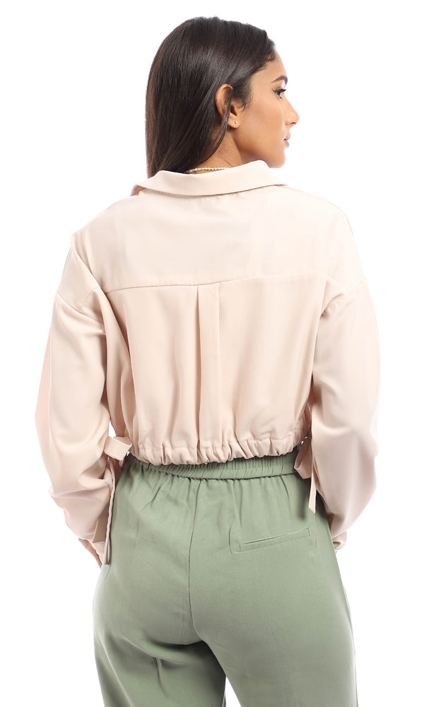 95736 Full Buttoned & Elastic Hemline Polyester Shirt - Light Beige