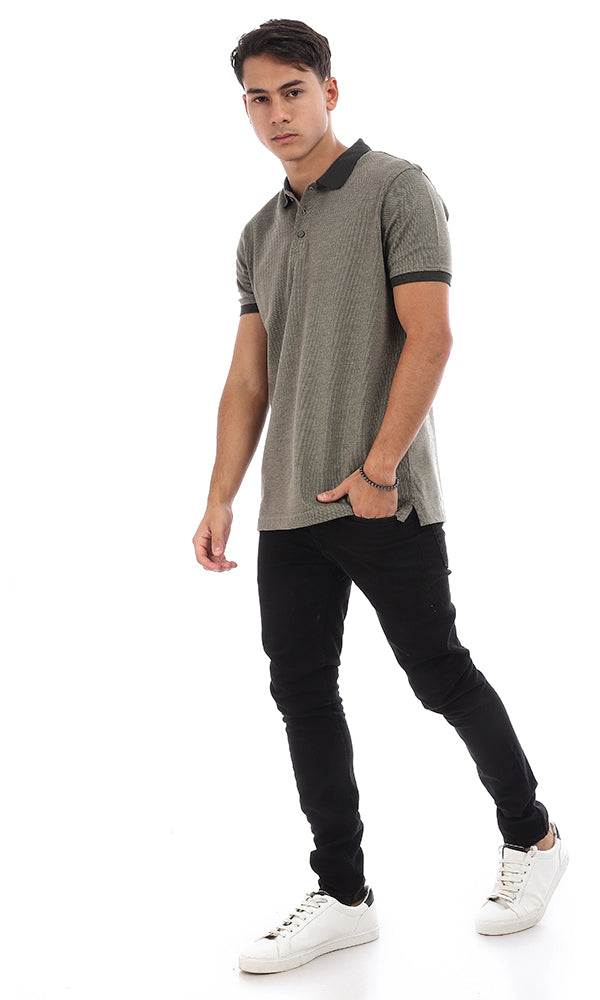 95742 Turn Down Collar Stitched Polo Shirt - Olive
