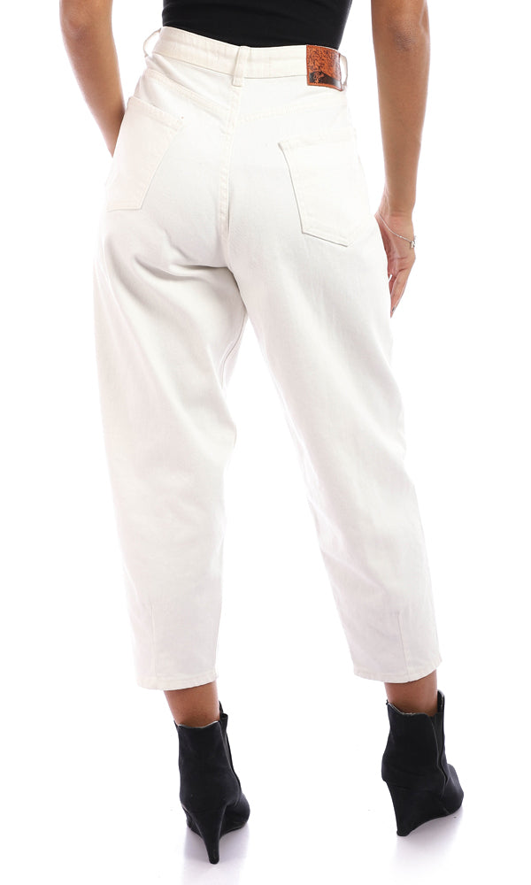 95746 Cotton Fly Zipper Button Slouchy Jeans - Off White