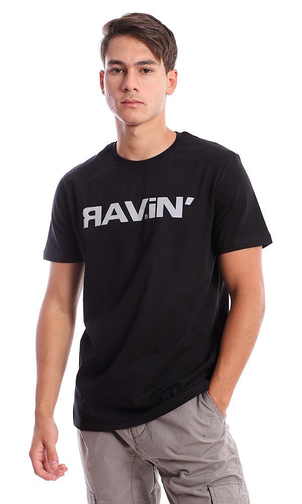 95748 Printed "Ravin" Black Short Sleeves Casual Tee - Ravin 