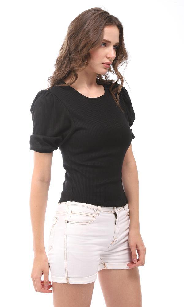 95750 Elastic Cuffs Ripped Top - Black - Ravin 