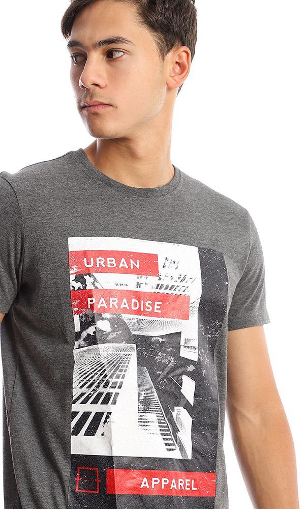 95752 Heather Dark Grey Short Sleeves Printed Slip On Tee - Ravin 