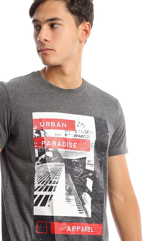 95752 Heather Dark Grey Short Sleeves Printed Slip On Tee - Ravin 