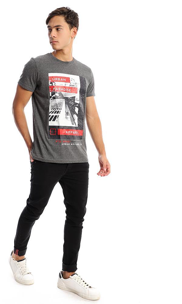 95752 Heather Dark Grey Short Sleeves Printed Slip On Tee - Ravin 