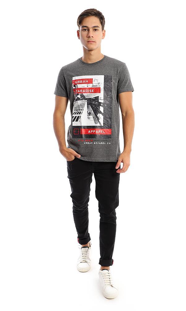 95752 Heather Dark Grey Short Sleeves Printed Slip On Tee - Ravin 