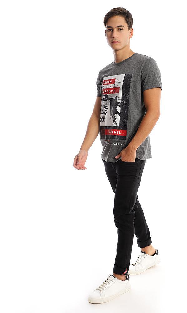 95752 Heather Dark Grey Short Sleeves Printed Slip On Tee - Ravin 