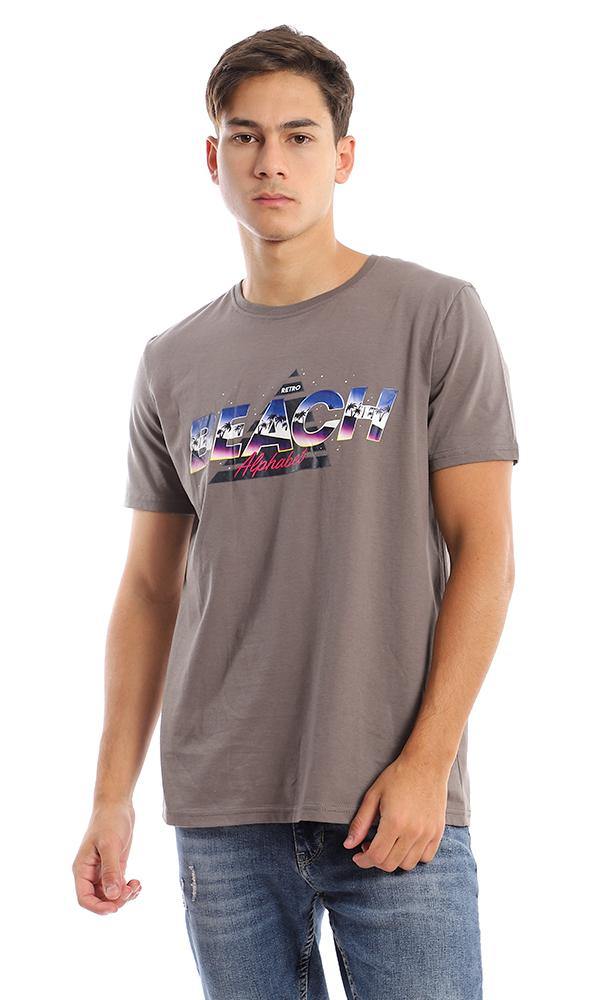 95755 Colorful Printed "Beach" Taupe Summer Tee - Ravin 