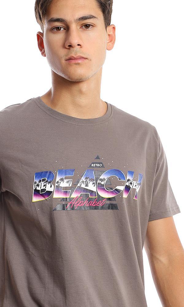 95755 Colorful Printed "Beach" Taupe Summer Tee - Ravin 