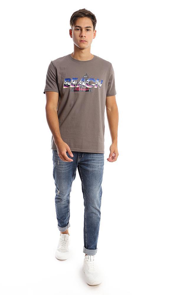 95755 Colorful Printed "Beach" Taupe Summer Tee - Ravin 