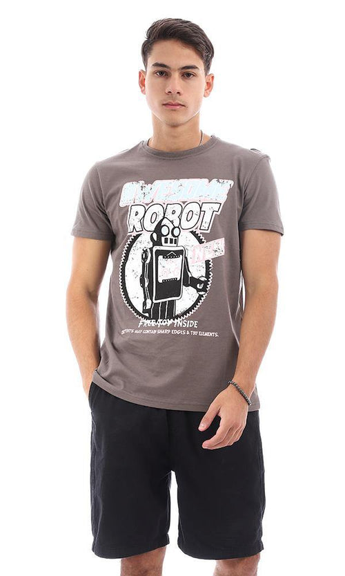 95756 Printed "Robot" Taupe Short Sleeves Tee - Ravin 