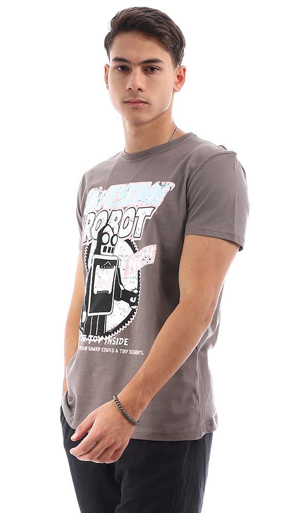 95756 Printed "Robot" Taupe Short Sleeves Tee - Ravin 