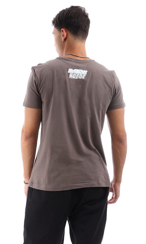 95756 Printed "Robot" Taupe Short Sleeves Tee - Ravin 