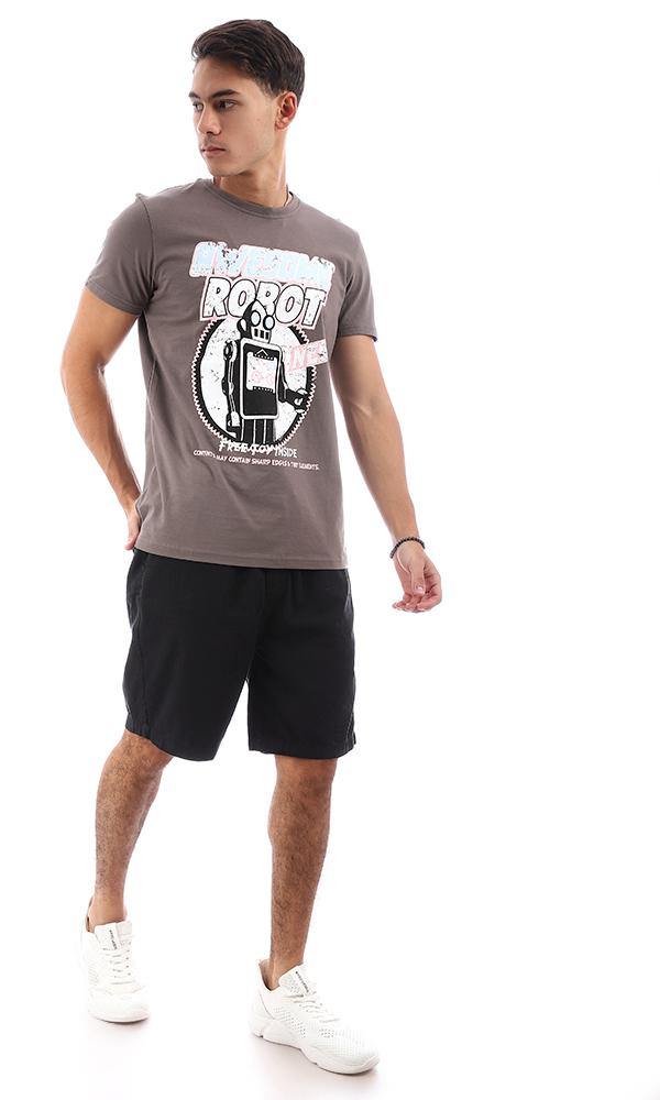 95756 Printed "Robot" Taupe Short Sleeves Tee - Ravin 